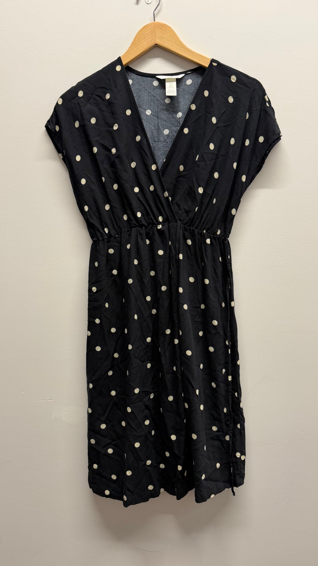 H&M Mama Maternity Nursing Dress – Small | Black with Beige Polka Dots