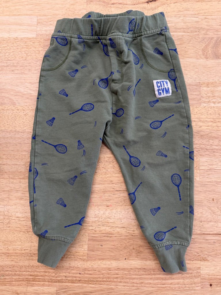 Zara Baby Joggers – 18–24M | Sage Green Badminton Print - Nest and Sprout - Consignment