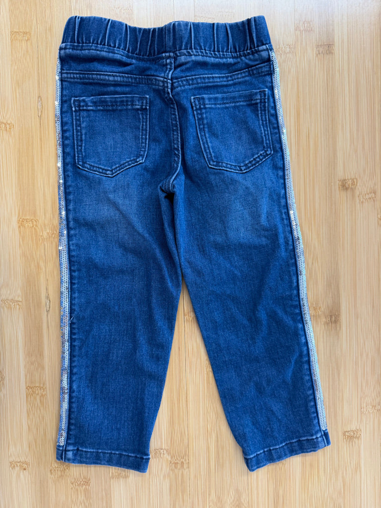 George Jeans – 3T | Dark Wash Silver Sequin Sides Elastic Waist