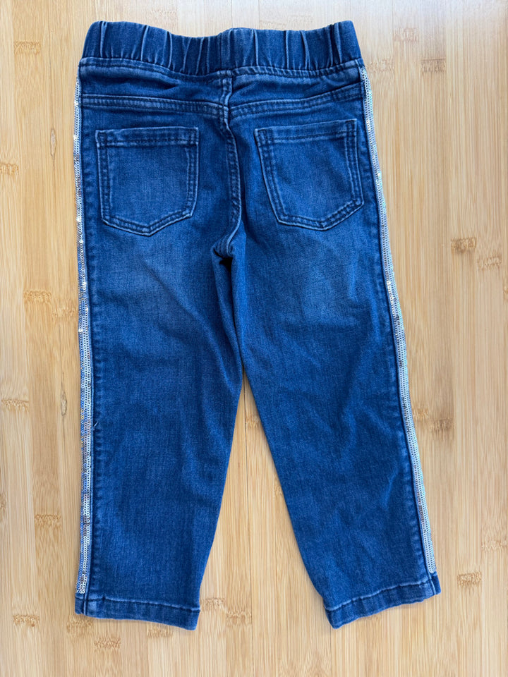 George Jeans – 3T | Dark Wash Silver Sequin Sides Elastic Waist