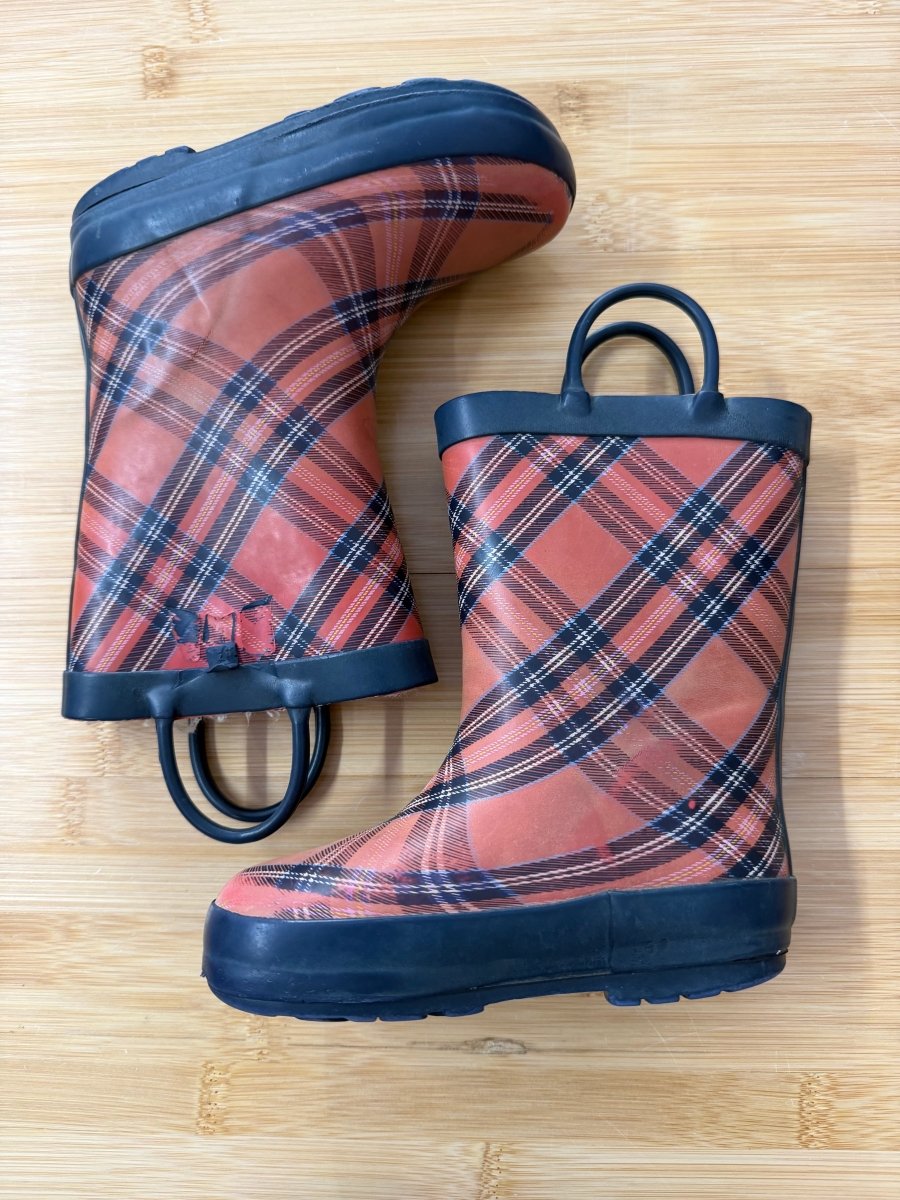 Joe Fresh Rain bOOT – 8 | Orange Tartan - Nest and Sprout-Consignment