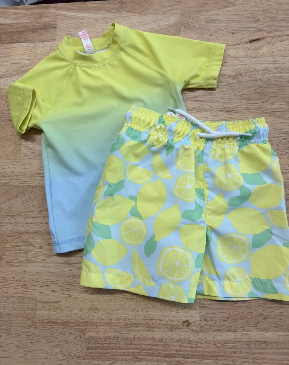 Joe Fresh Swim Set – 2T | Light Blue and Neon Yellow | Ombre Rash Guard - Nest and Sprout-Consignment