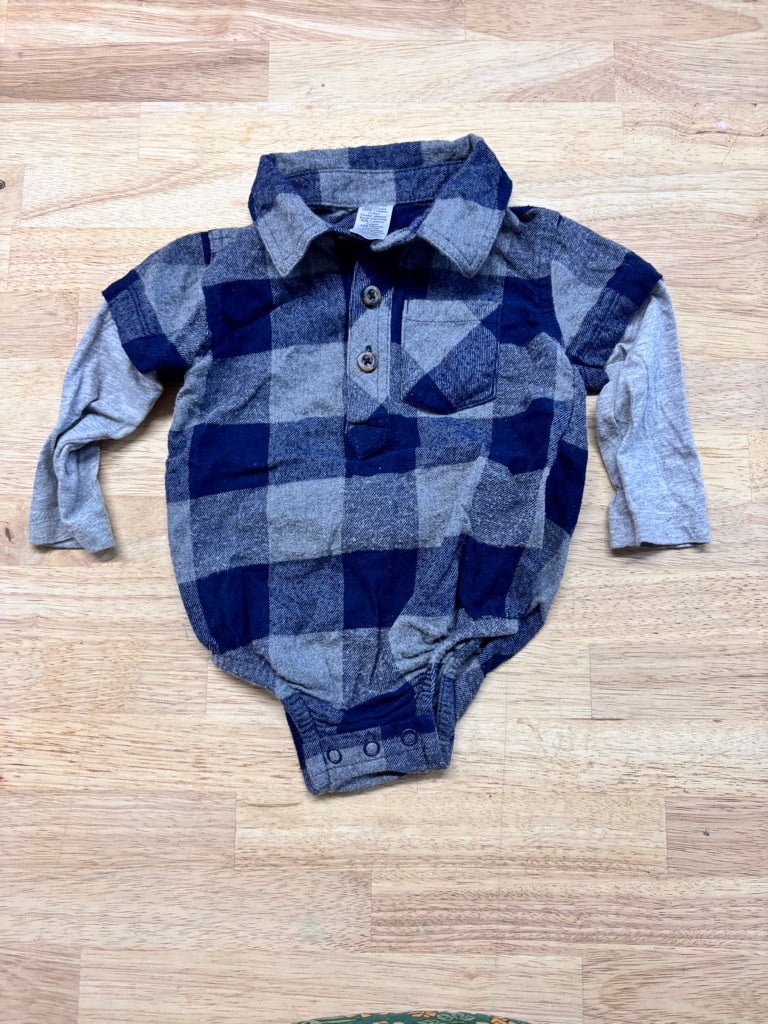 George 6–12M Grey & Navy Flannel Bodysuit