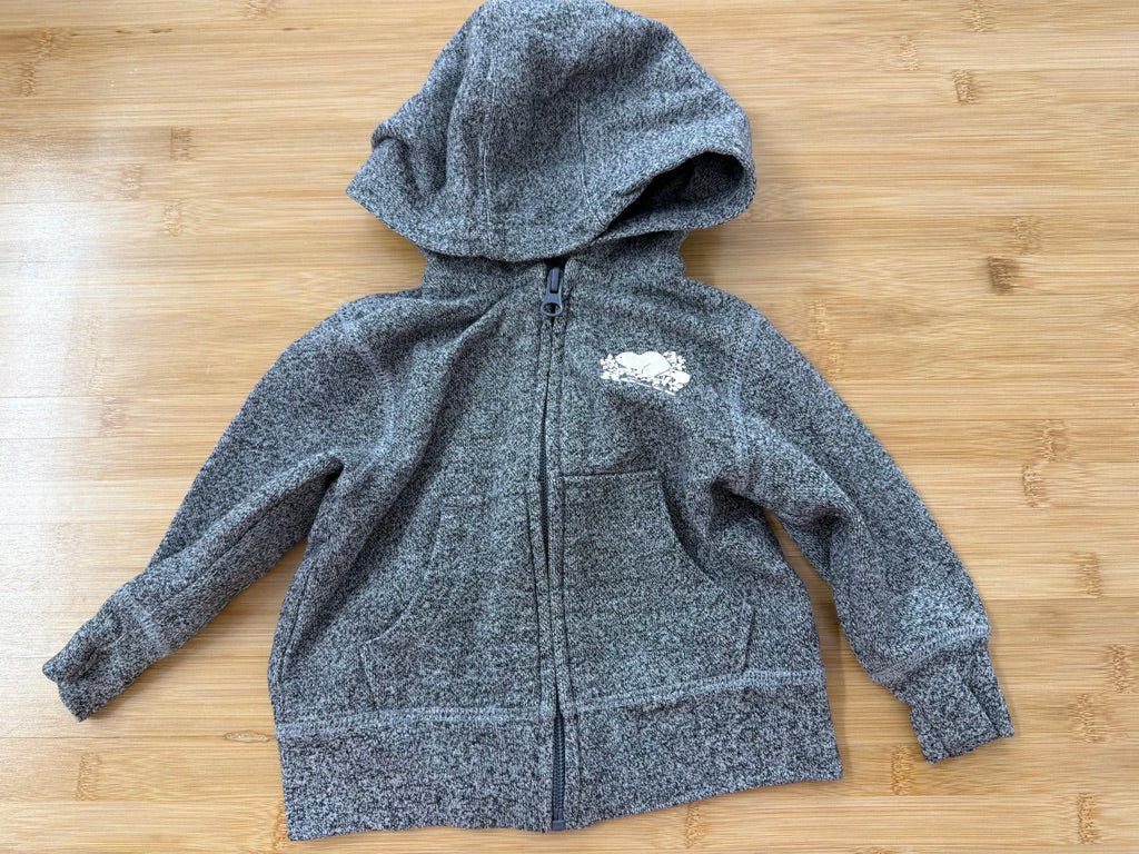 Baby Roots Heathered Grey Zip-Up – 12–18M | White Beaver Logo - Nest and Sprout-Consignment