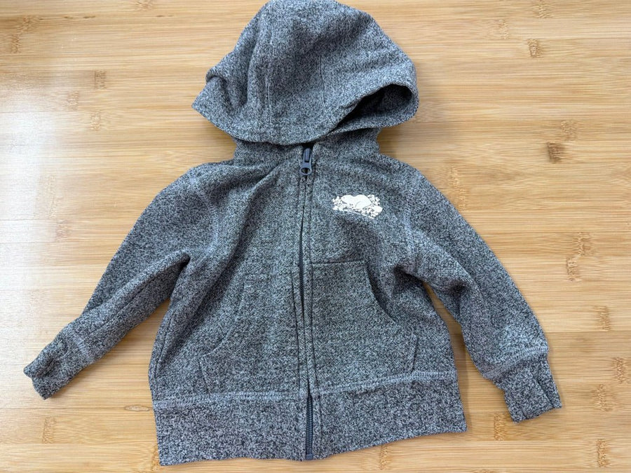 Baby Roots Heathered Grey Zip-Up – 12–18M | White Beaver Logo - Nest and Sprout-Consignment