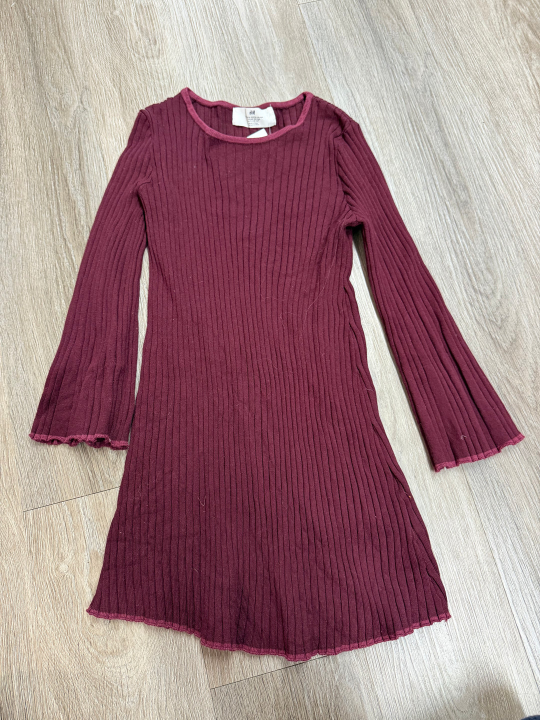 H&M Burgundy Ribbed Long Sleeve Dress – 4–6Y
