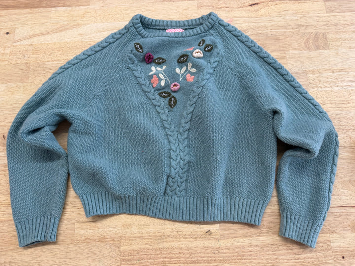 Souris Mini Knit Sweater – 6 | Teal | Floral Appliqué