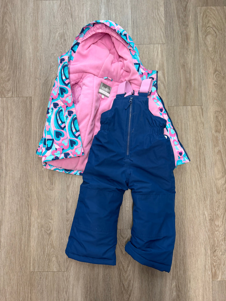 Gusti Snow Suit Set – 3T | Pink & Blue Heart Jacket & Navy Snow Pants