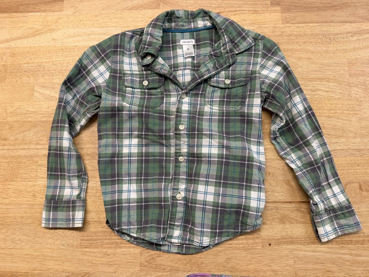 Carter's Button Down Shirt – 6 | Green Plaid - Nest and Sprout-Consignment