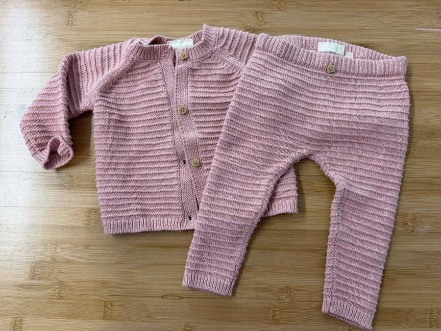 Petit Mason x Nono Knit Set – 6 Months | Pink | Cardigan and Pants - Nest and Sprout-Consignment