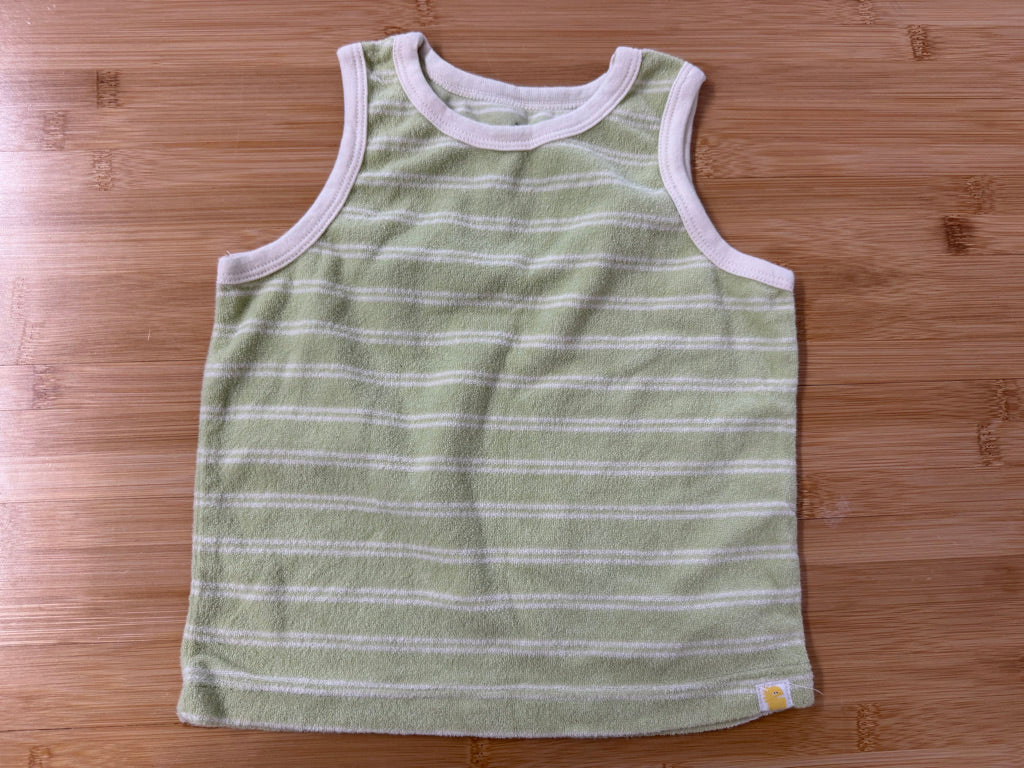 Rise Little Earthling Terry Tank Top – 2–3Y | Light Green Horizontal Stripe