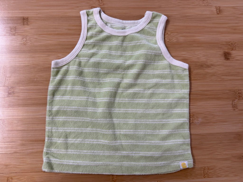 Rise Little Earthling Terry Tank Top – 2–3Y | Light Green Horizontal Stripe - Nest and Sprout-Consignment