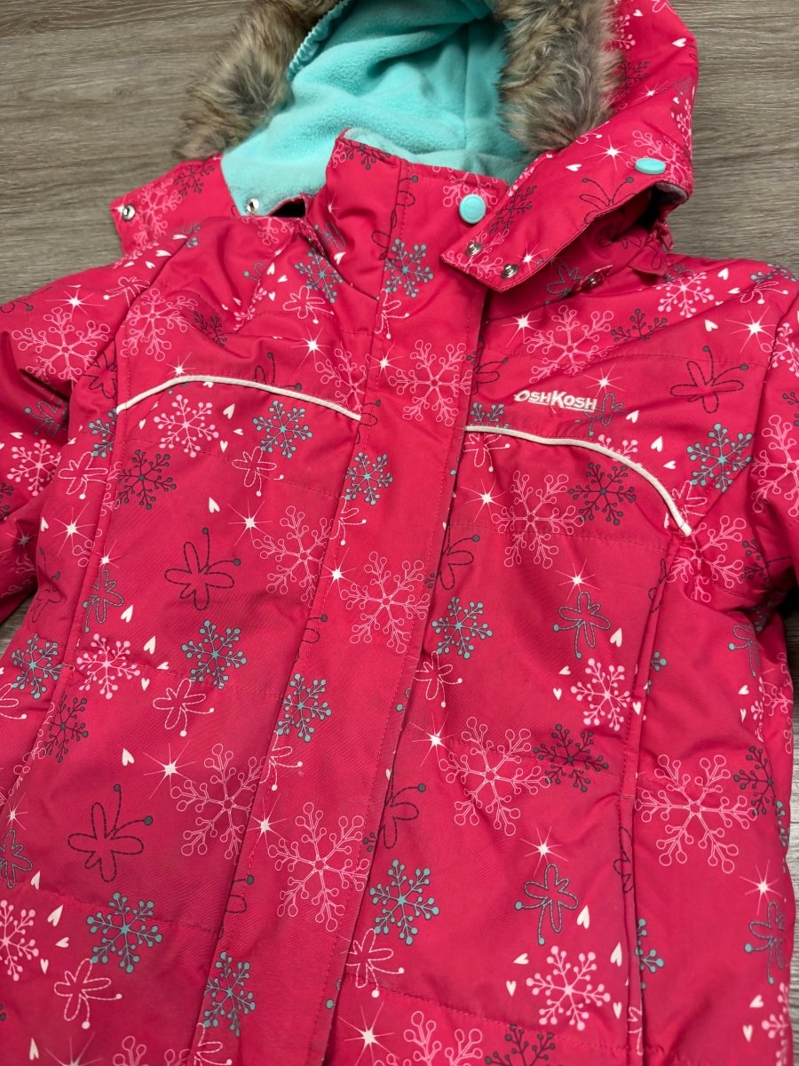 OshKosh Winter Jacket – 7 | Pink Snowflake Print | Snow Skirt - Nest and Sprout-Consignment