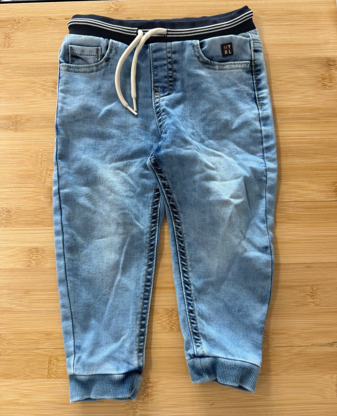 Mayoral Denim Jeans – 12 Months | Lightweight Wash | Drawstring Waist | Cuffed Leg