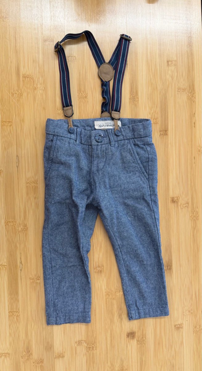 L.O.G.G. Suspender Pants – 2 | Blue Print Chino Style - Nest and Sprout - Consignment