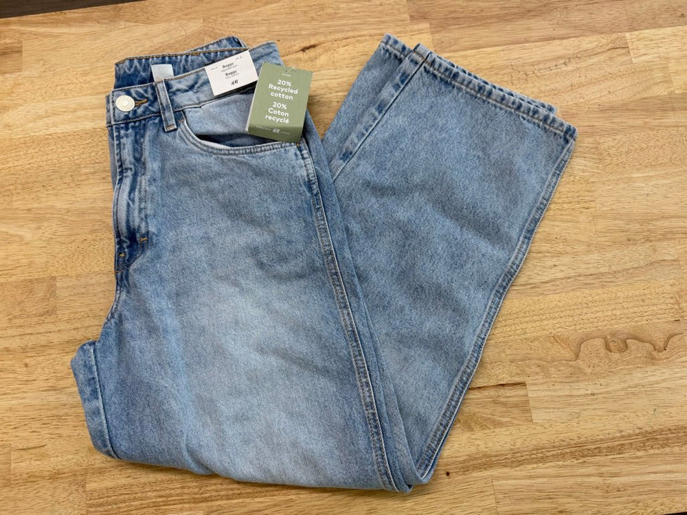 H&M Baggy Jeans – 12–13Y | Light Wash Distressed Adjustable Waist | NWT - Nest and Sprout-Consignment
