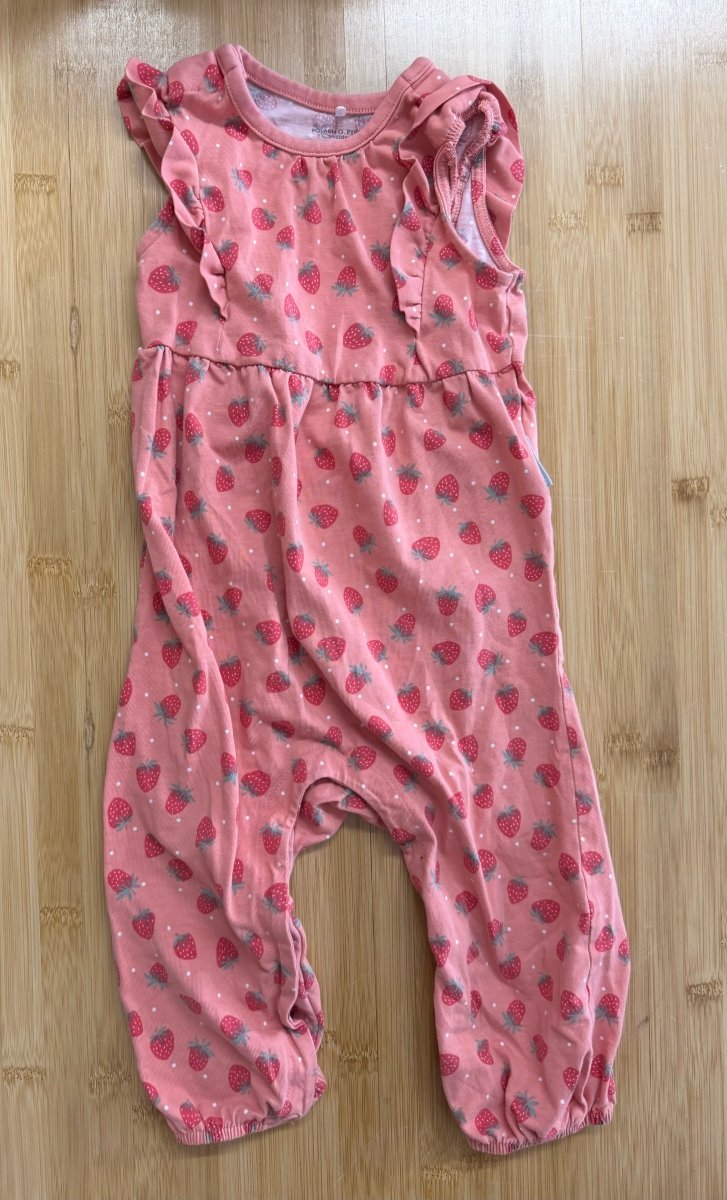 Polarn O. Pyret Strawberry Romper – 80cm | Orange | Tulle Sleeves | Snap Crotch - Nest and Sprout-Consignment