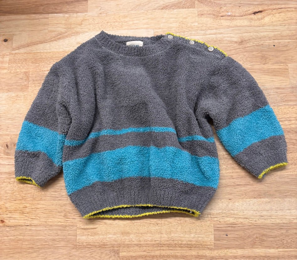 7AM Sherpa Sweater 1–2T – Grey/Blue Stripe - Nest and Sprout - Consignment