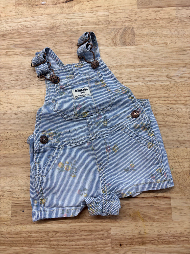 OshKosh 6M Denim Overalls – Floral Pinstripe