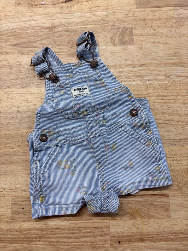 OshKosh 6M Denim Overalls – Floral Pinstripe