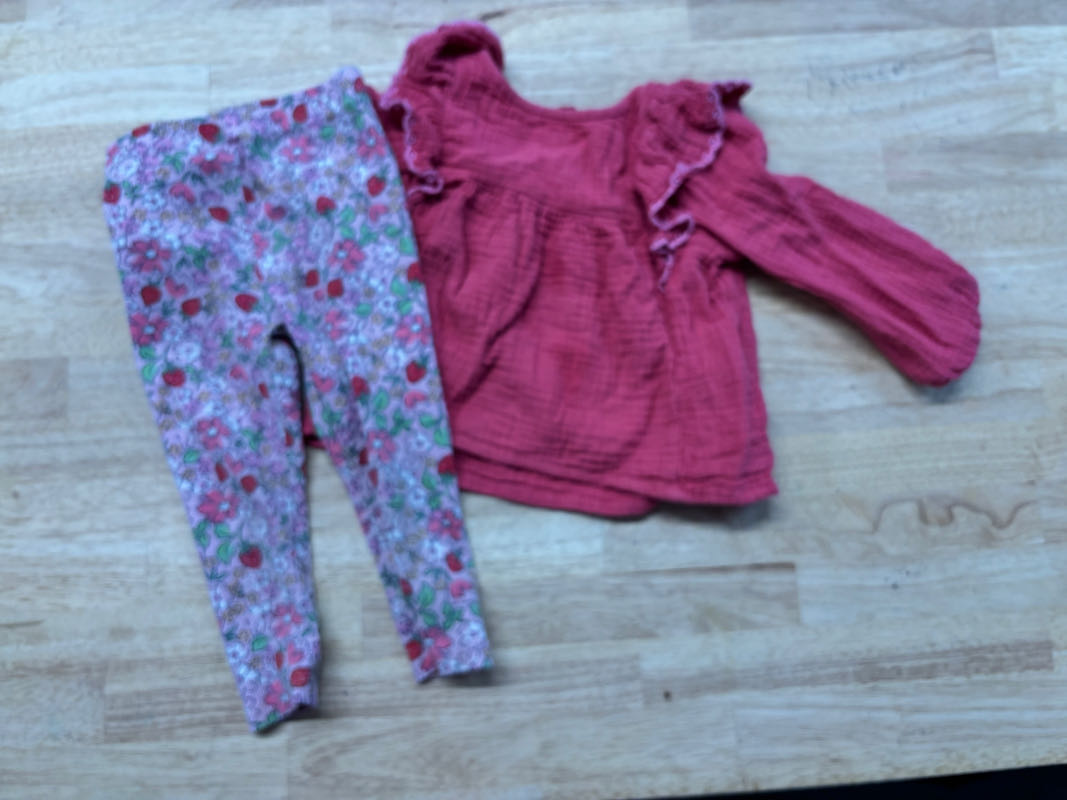 Primark Ribbed Strawberry Leggings with Muslin Top | Size 12–18M