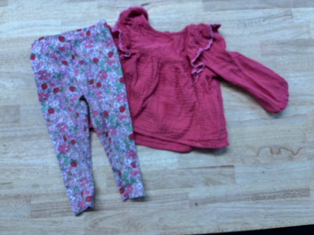 Primark Ribbed Strawberry Leggings with Muslin Top | Size 12–18M - Nest and Sprout - Consignment