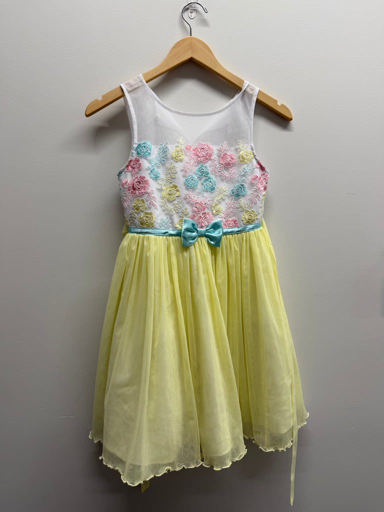 Jona Michelle Special Occasion Dress – 8 | Butter Yellow Tulle Skirt Embroidered Floral Bodice