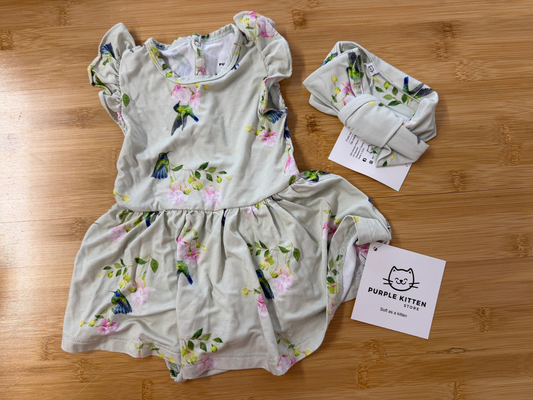 Purple Kitten Bodysuit Dress & Headband – 2T | Light Green Butterfly Bamboo Rayon | NWT