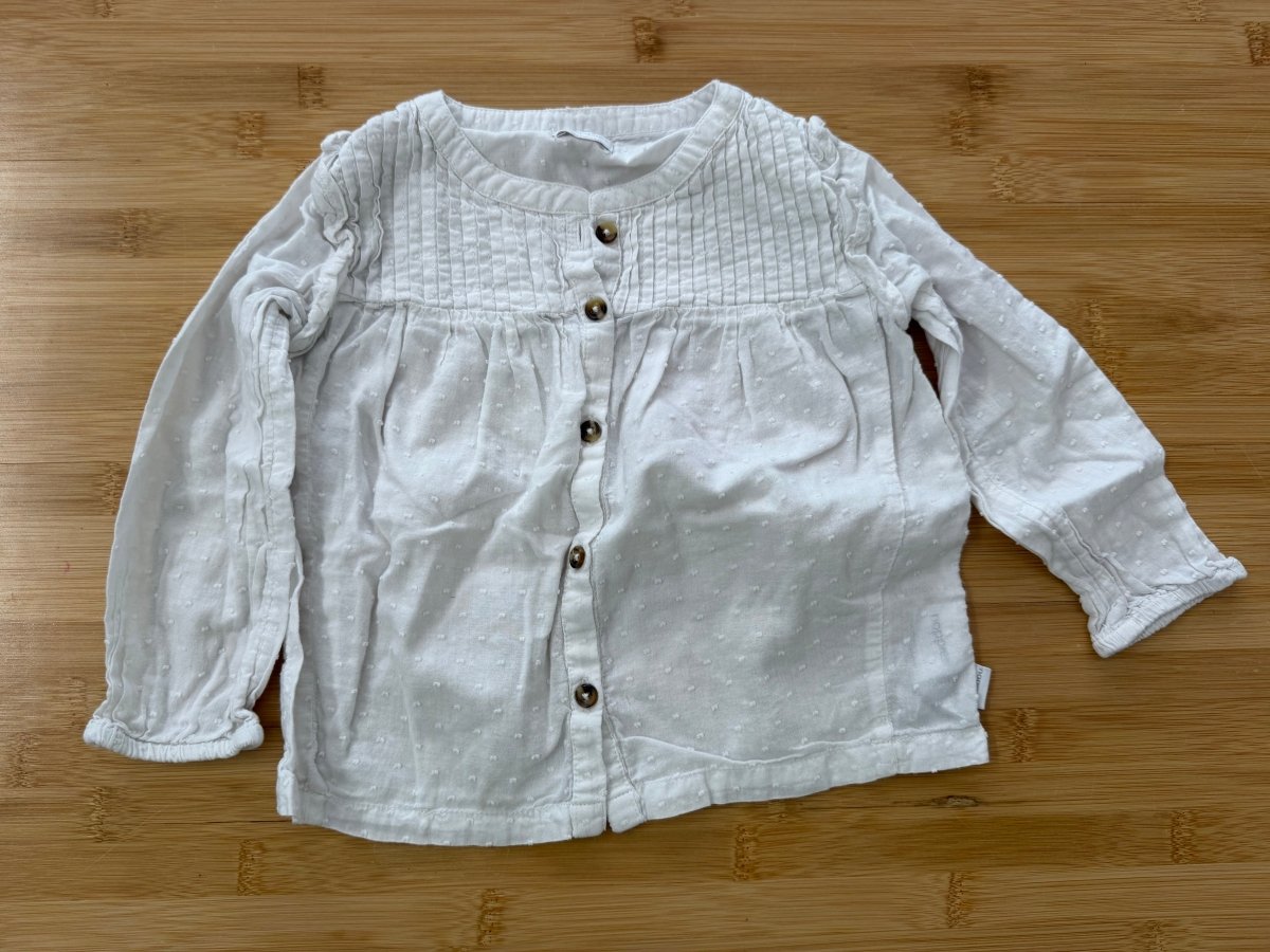Noppies White Long Sleeve Button-Up Shirt – 18–24M | Girls Detailing - Nest and Sprout-Consignment