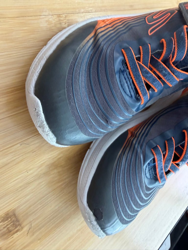 Skechers Runners – Youth 5 | Orange & Blue Velcro Elastic Lace | Play - Nest and Sprout-Consignment