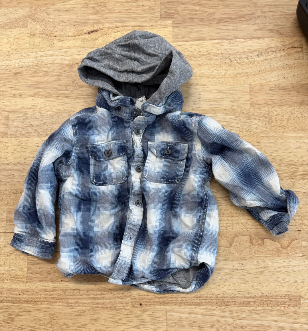 H&M Hooded Flannel Shirt – 6–9M | Blue Grey Stripe Lined