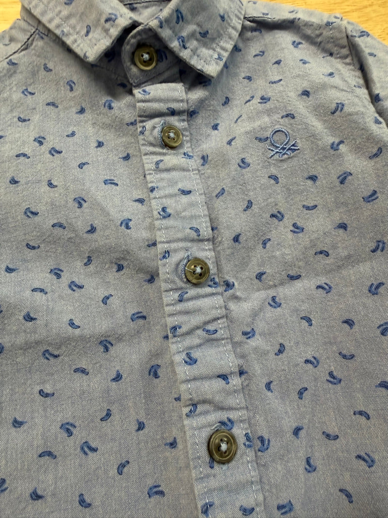 United Colors of Benetton button up shirt  – 1Y (12M) | Blue Allover Pattern 100% Cotton