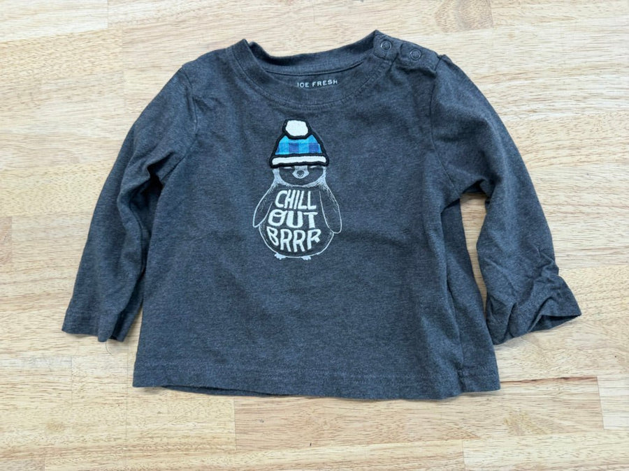 Joe Fresh Shirt – 6–12M | Charcoal Chill Out Graphic - Nest and Sprout - Consignment