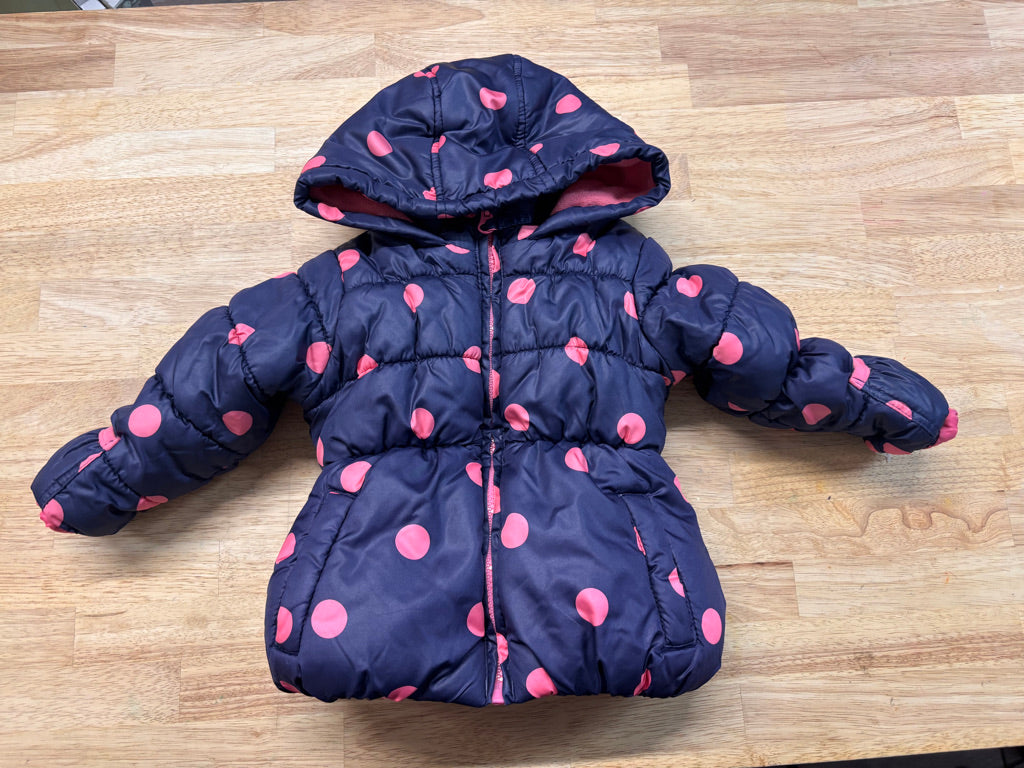 George Puffer Jacket – 6–12M Navy Polka Dot