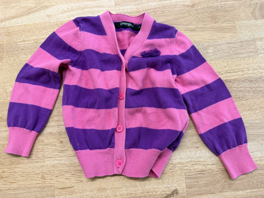 George Vintage Stripe Cardigan – 3T | Pink & Purple 100% Cotton Excellent