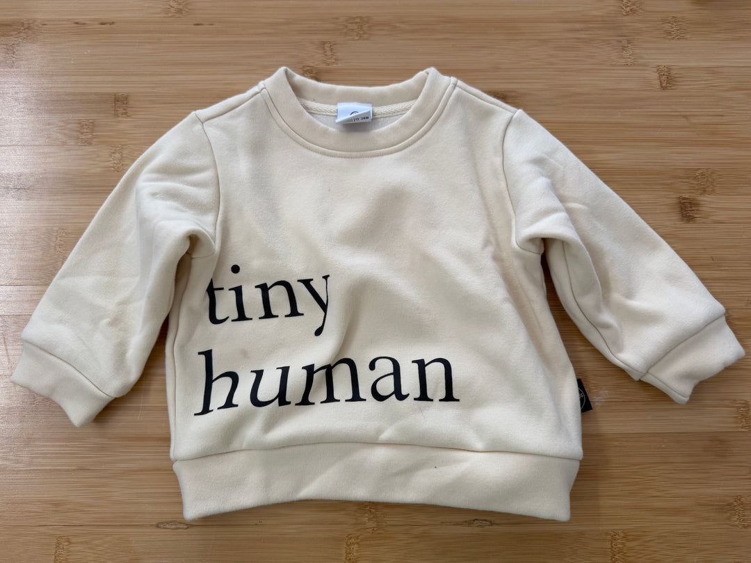 Plum Kids Tiny Humans Sweatshirt – 12–24M | Cream 95% Cotton Made in Canada | Play