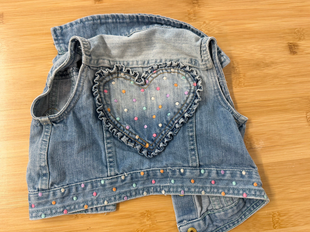 H&M Embroidered Denim Vest – 2 | Light Wash Snap-Up Heart Cutouts