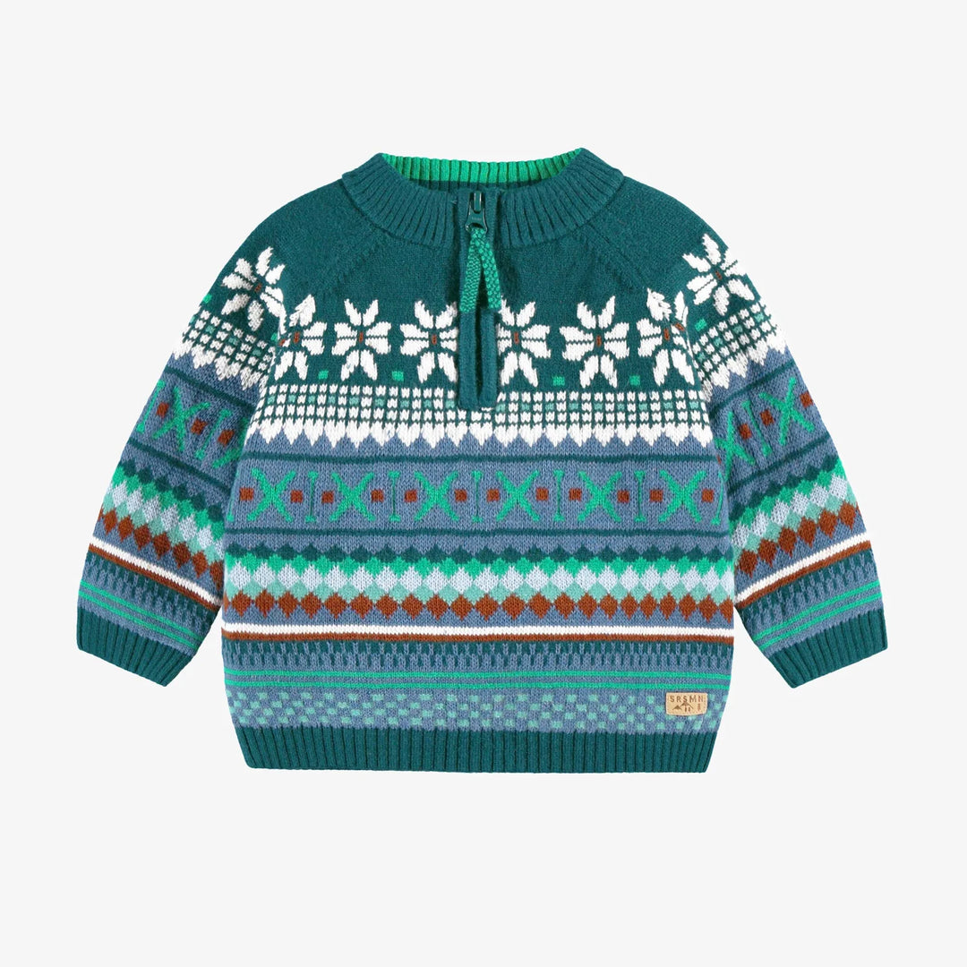 Baby/Toddler Teal Patterned Knit Sweater