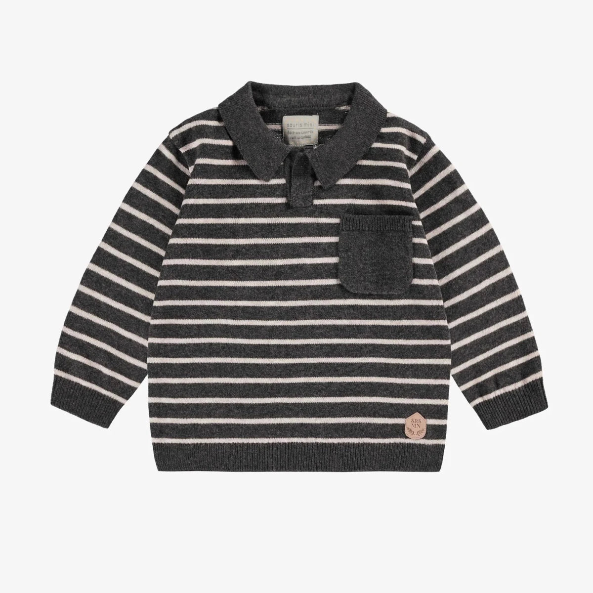 Baby/Toddler Gray Knit Polo Shirt - Nest and Sprout - Souris Mini