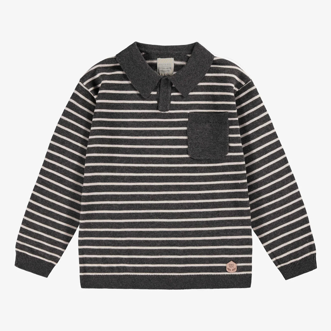 Children's Gray Striped Knit Polo Shirt