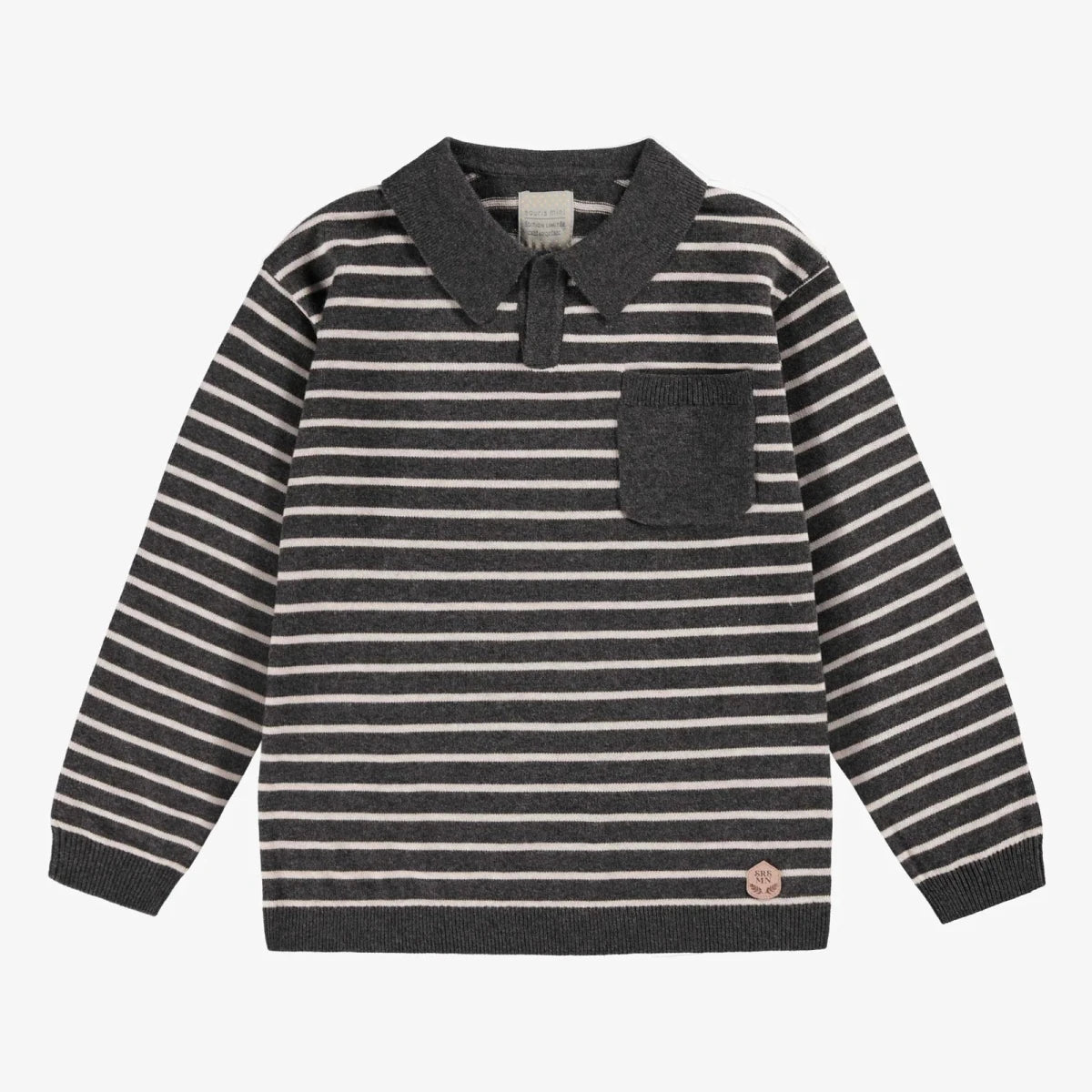 Children's Gray Striped Knit Polo Shirt - Nest and Sprout - Souris Mini