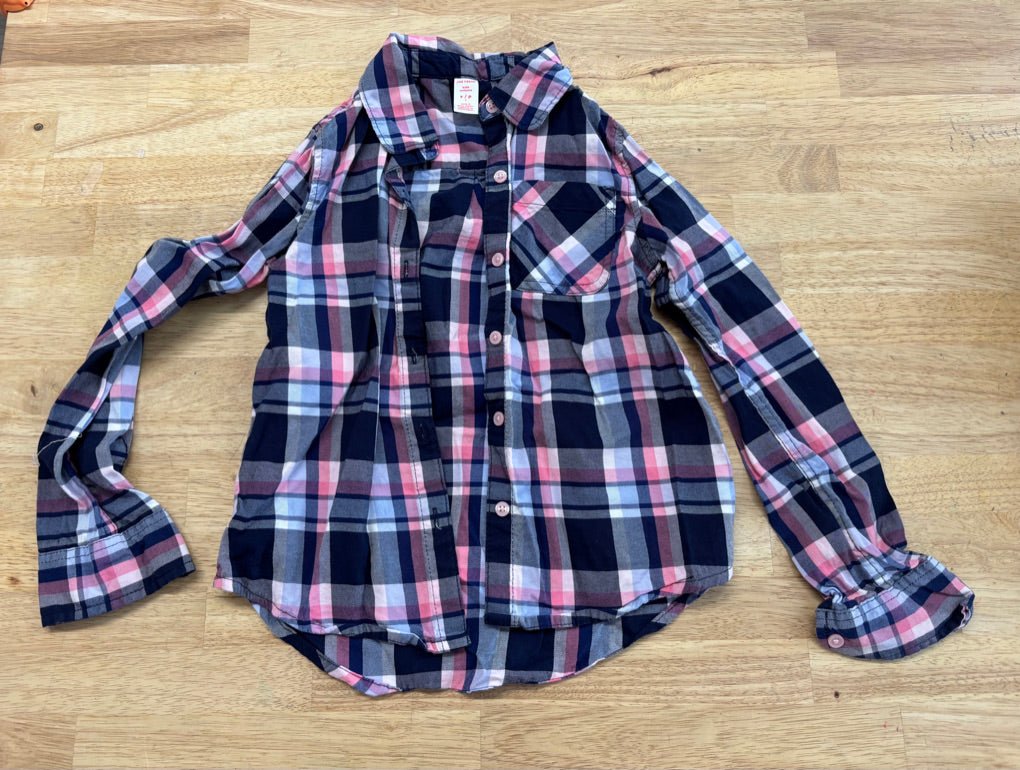 Joe Fresh Kids Pink & Blue Button - Up Shirt | Size 6 - Nest and Sprout - Consignment