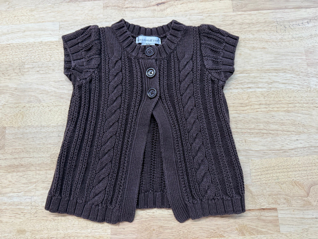 Maggie & Zoe Cable Knit Cardigan – 24M | Brown Short Sleeve Button