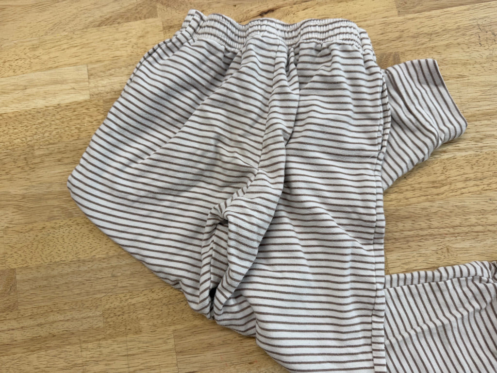 Tiny Button Apparel Striped Pants – 6/7 | Brown & White Cotton/Bamboo Made in Canada | Play