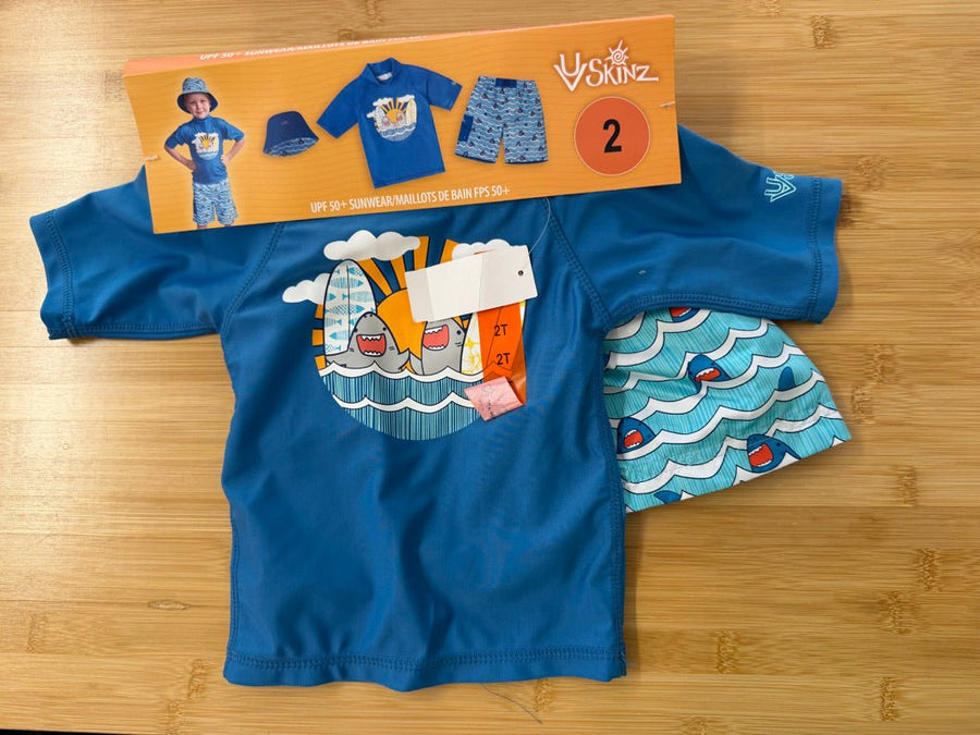 UV Skinz Three-Piece Set – 2Y | Sun Hat Shorts & Swim Top | NWT - Nest and Sprout-Consignment