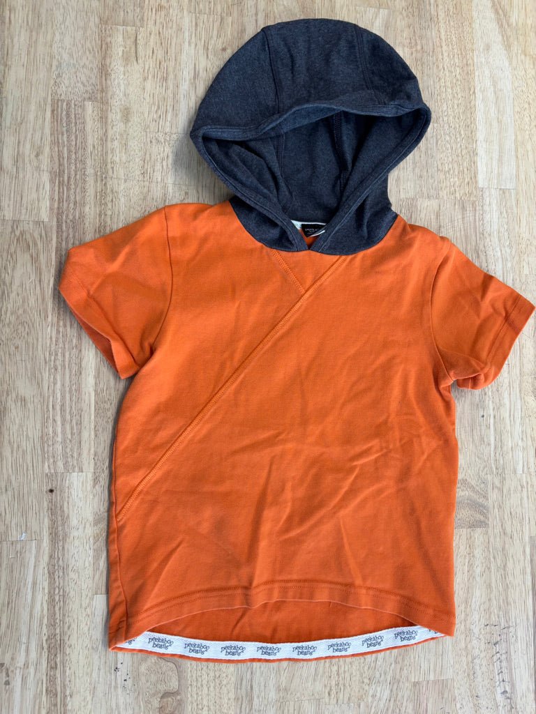 Peekaboo Beans Orange Hooded Shirt Charcoal Hood | Size 4 - Nest and Sprout - Consignment