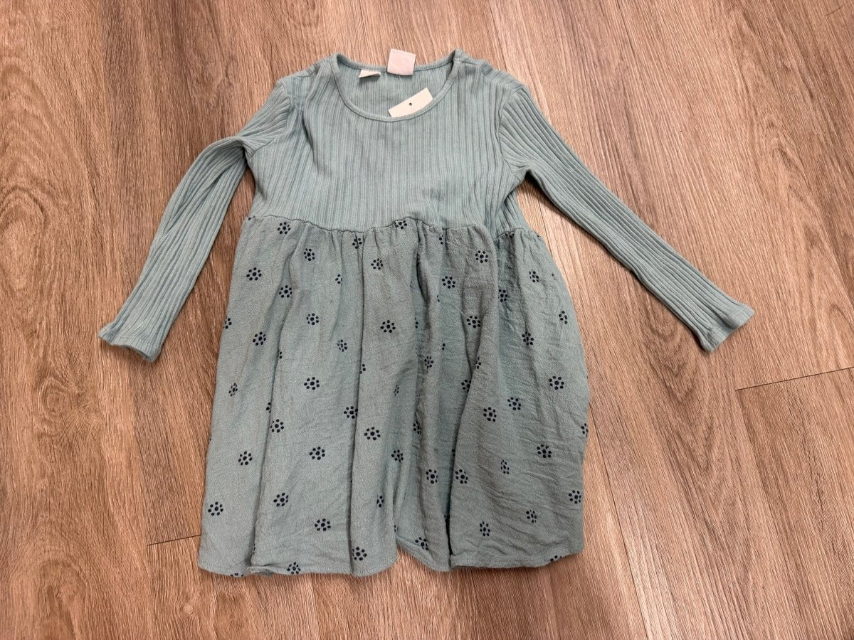 Zara Ribbed Bodice Long Sleeve Dress – 4–5Y | Light Blue - Nest and Sprout-Consignment