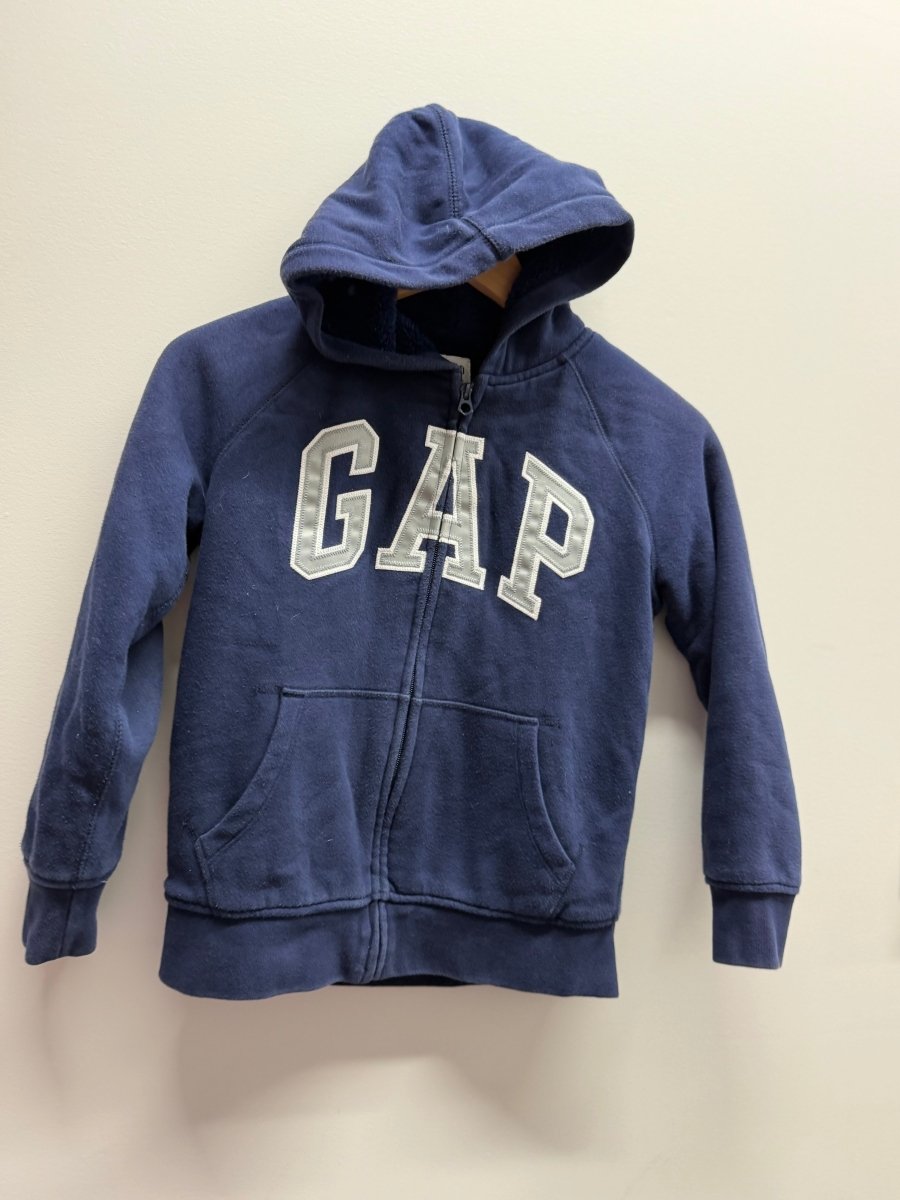 Gap Kids Navy Fleece-Lined Zip-Up Hoodie – L | Grey Lettering Heavy Weight - Nest and Sprout-Consignment