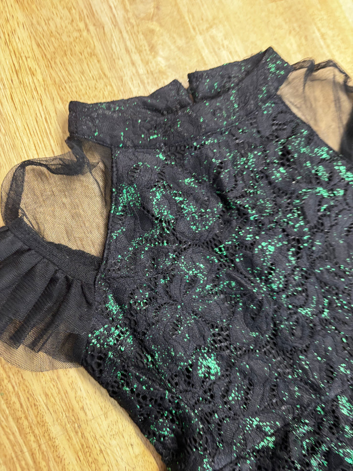 Wicked Black Sparkle Lace Overlay Dress Mesh Sleeves | Size 8