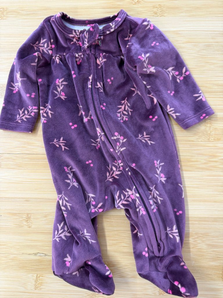 Carter's Velour Floral Sleeper – Newborn | Purple Two-Way Zip - Nest and Sprout-Consignment